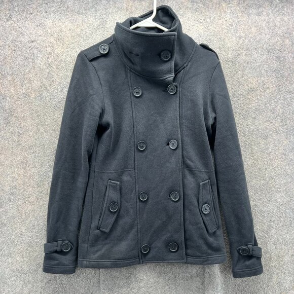 The North Face Jacket Womens XS Black Peacoat Double Breasted Fleece Coat - Picture 1 of 10